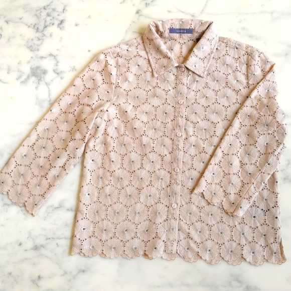 NWOT Liz Claiborne 100%Cotton Lace/Embroidery Fabric 3/4 Sleeve ButtonDown Shirt - Picture 3 of 3